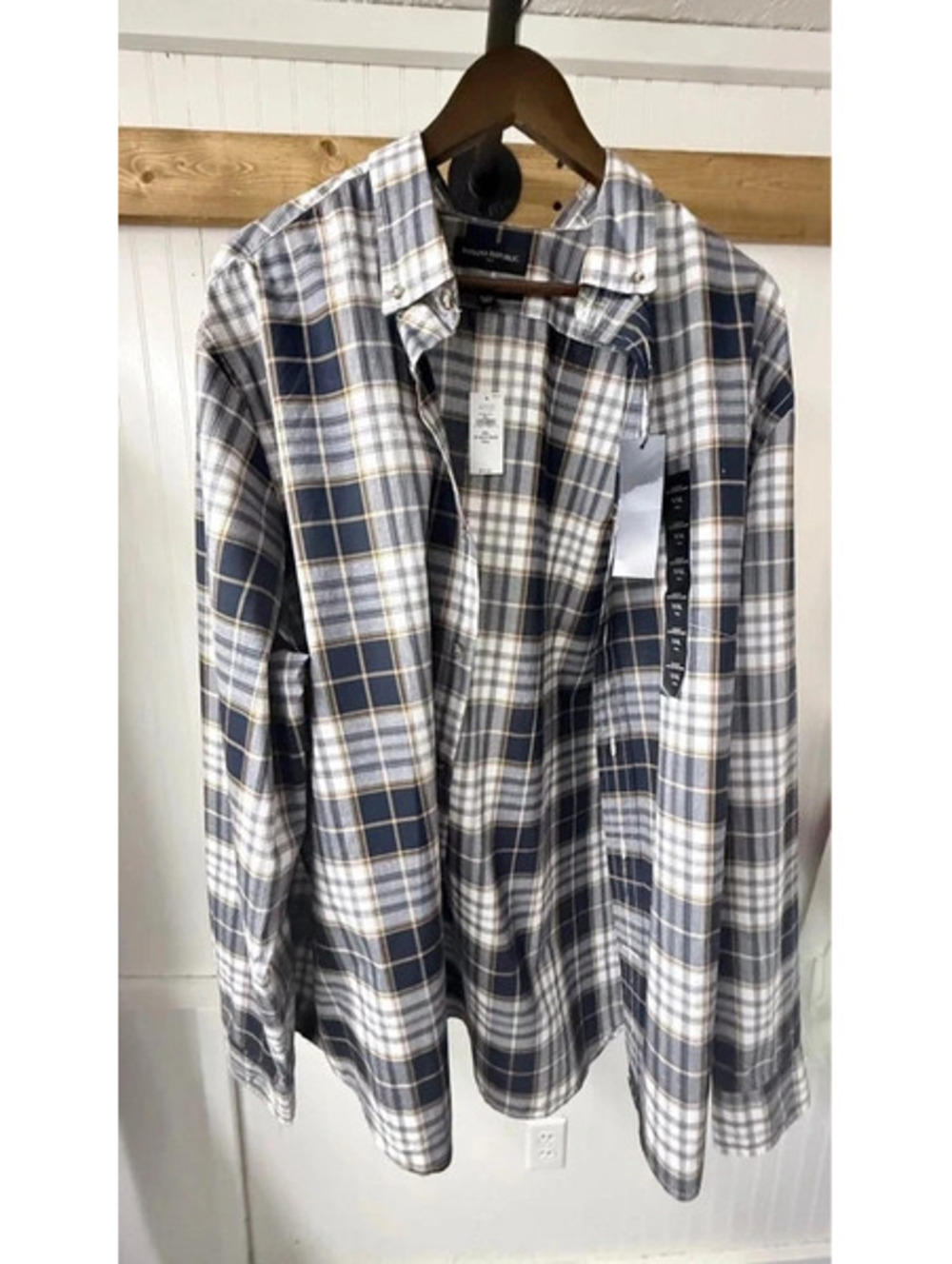 Banana Republic men's button-up shirt gray navy tan plaid new untucked 2xl